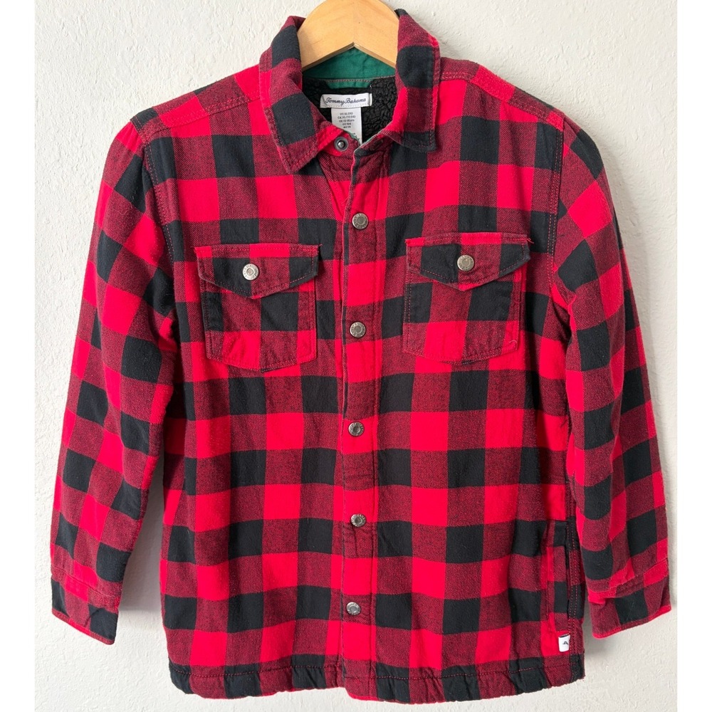 Tommy Bahama Boys Buffalo Plaid Sherpa Lined Flannel Shirt Jacket Size 14 XL